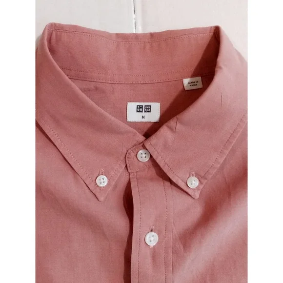 Uniqlo Oxford Button Down Crisp 100% Cotton Size M Pink/Light Brick. Excellent - Picture 3 of 10